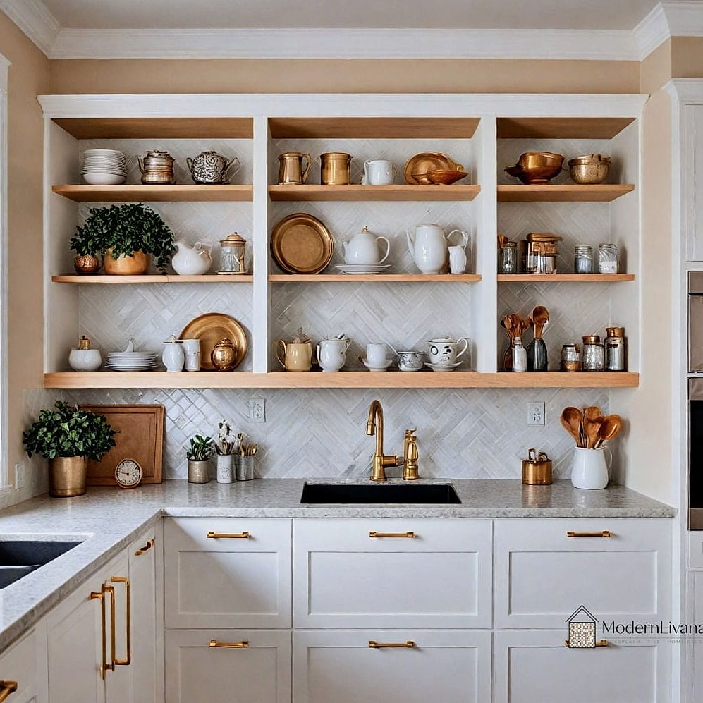 Open Shelving Paired with White Cabinets