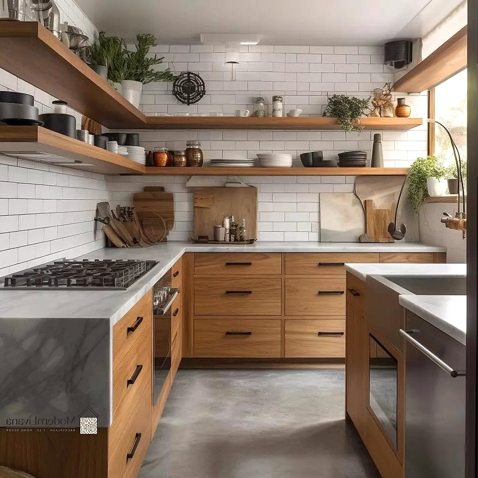 21 Modern Kitchen Ideas for Every Home Style and Budget 4 Open Shelving with Curated Styling