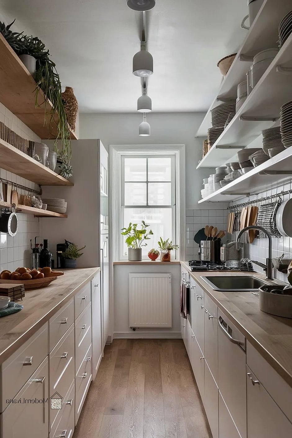 28 Galley Kitchen Ideas Worth Bookmarking Before You Renovate 4 Open Shelving on One Wall