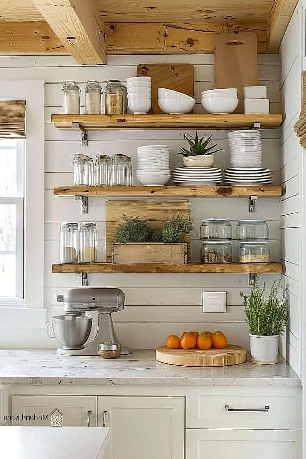 30 Small Kitchen Ideas We Can't Stop Pinning 2 Open Shelving Instead of Upper Cabinets