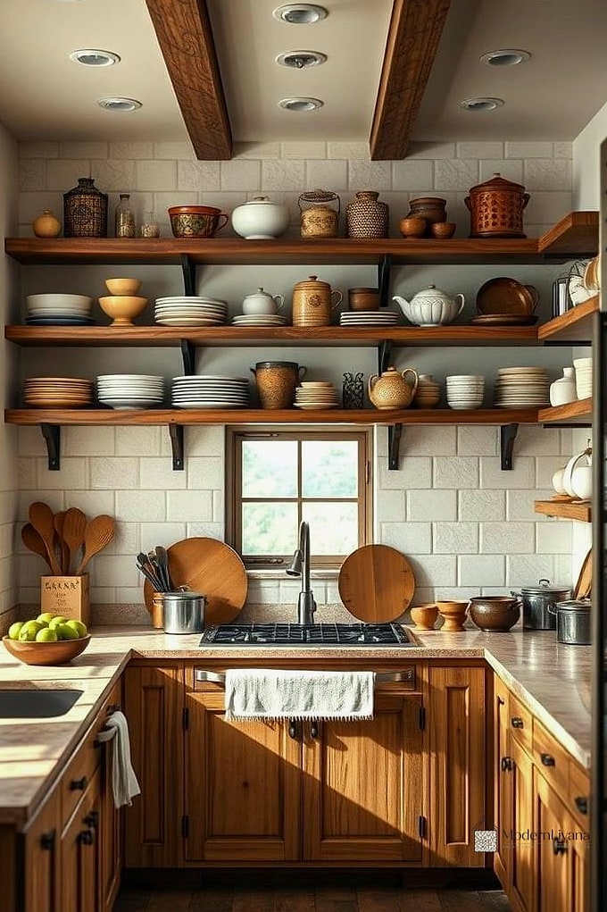 Open Shelving with Rustic Wood