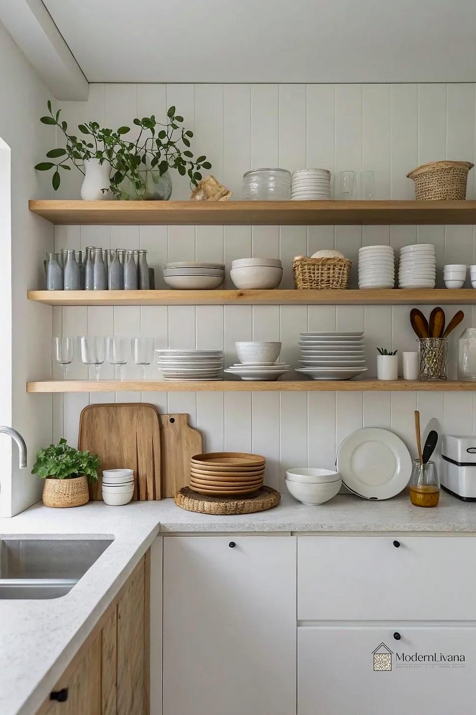 14 Minimalist Kitchen Ideas You Haven't Seen Before 8 Open Shelving With Only Three or Four Objects Per Shelf