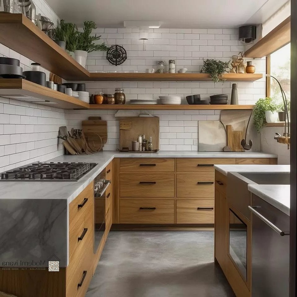 22 Modern Kitchen Ideas Worth Bookmarking Before You Renovate 4 Open Shelving with Styled Displays