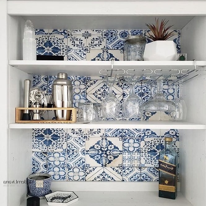 22 Open Shelving Kitchen Ideas That Will Transform Your Space 17 Peel-and-Stick Wallpaper Behind Open Shelves