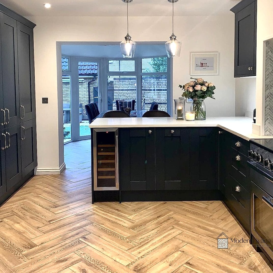 25 Kitchen Peninsula Ideas Stylish Functional Peninsula Ideas Perfect for Any Budget 18 Peninsula with Herringbone Tile Front