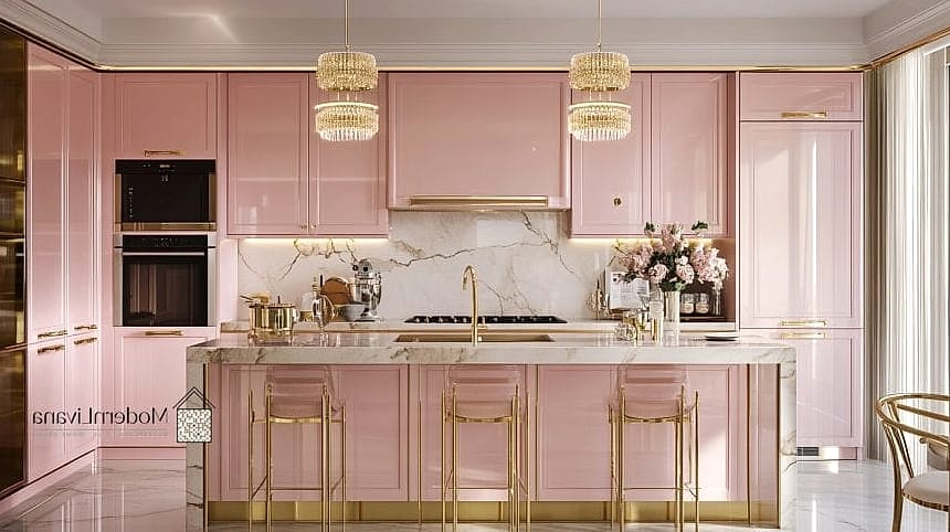 24 Pink Kitchen Ideas to Inspire Your Next Renovation 13 Pink Cabinet Hardware Swap