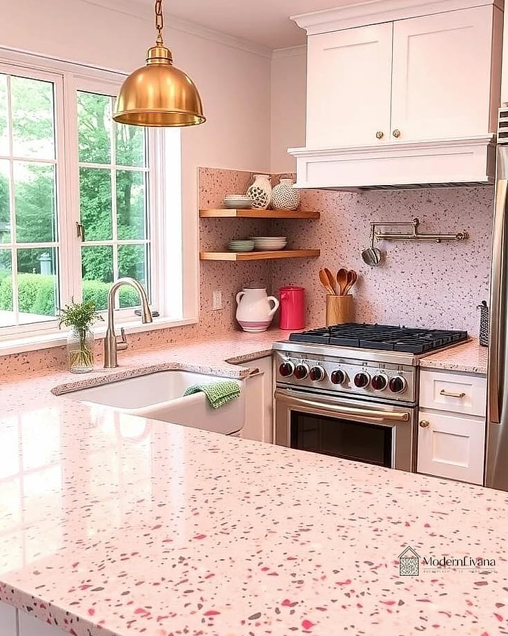 24 Pink Kitchen Ideas to Inspire Your Next Renovation 19 Pink Terrazzo Countertops or Backsplash