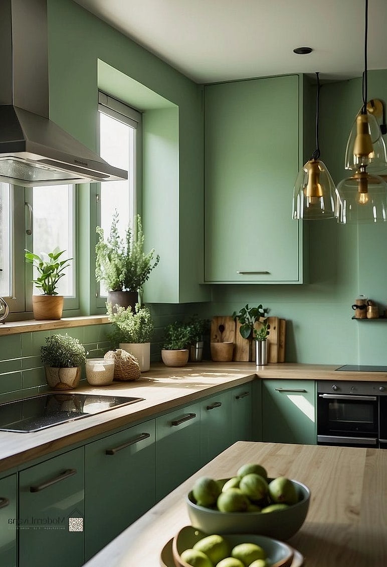 29 Colorful Kitchen Ideas That Look Expensive But Aren't 28 Pistachio Green Kitchen Hood