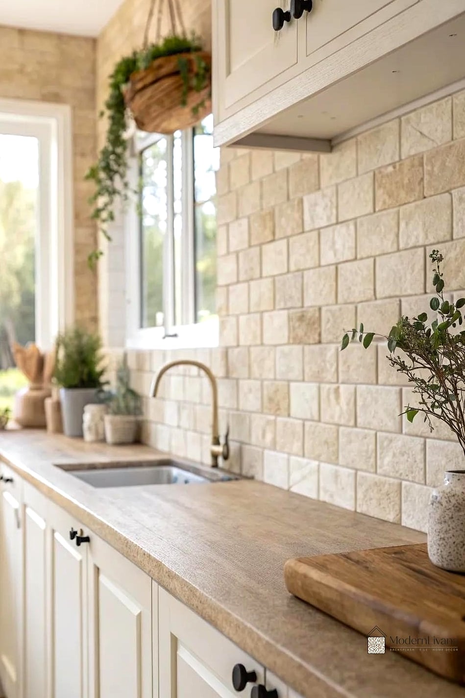 Polished Travertine for a More Formal Kitchen
