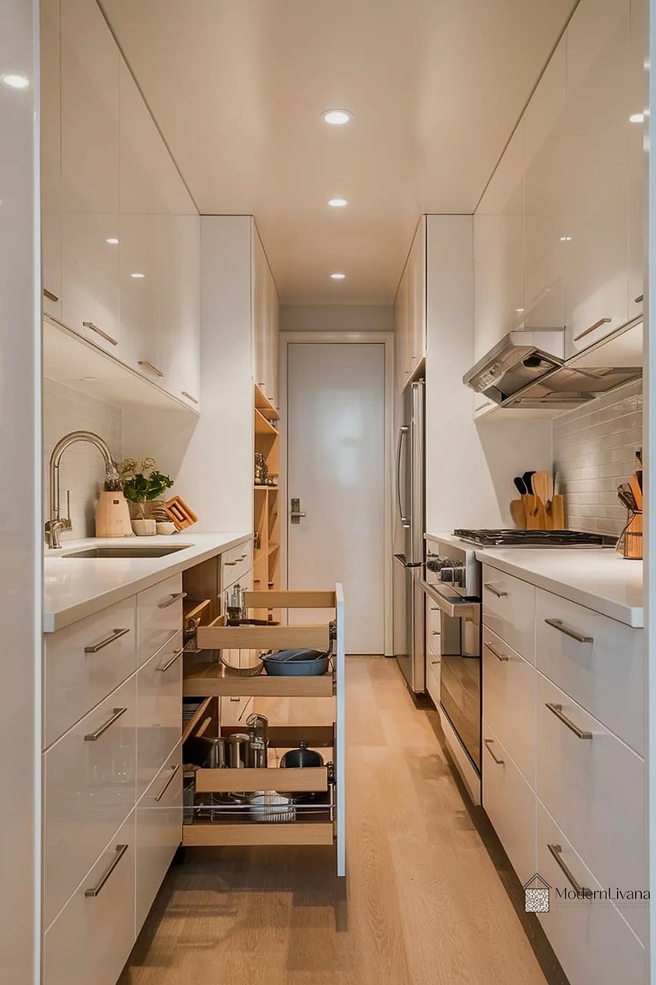 28 Galley Kitchen Ideas Worth Bookmarking Before You Renovate 11 Pull-Out Pantry Cabinets