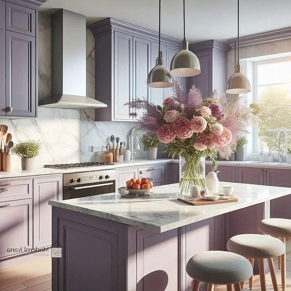 29 Purple Kitchen Ideas That Are Stylish and Practical 30 Purple Accent Cabinet in an Otherwise Neutral Kitchen