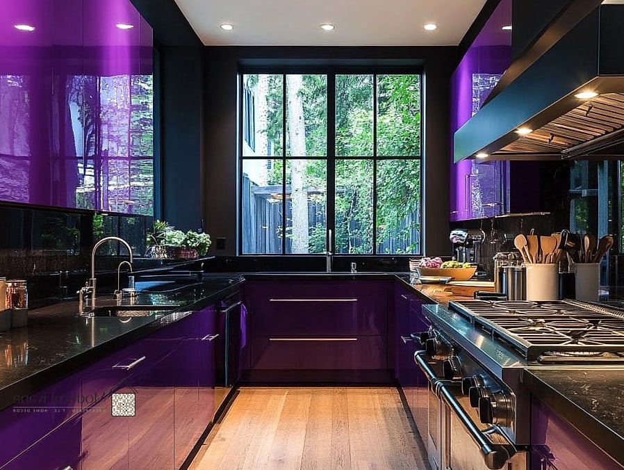 29 Purple Kitchen Ideas That Are Stylish and Practical 17 Purple Cabinets with Black Countertops