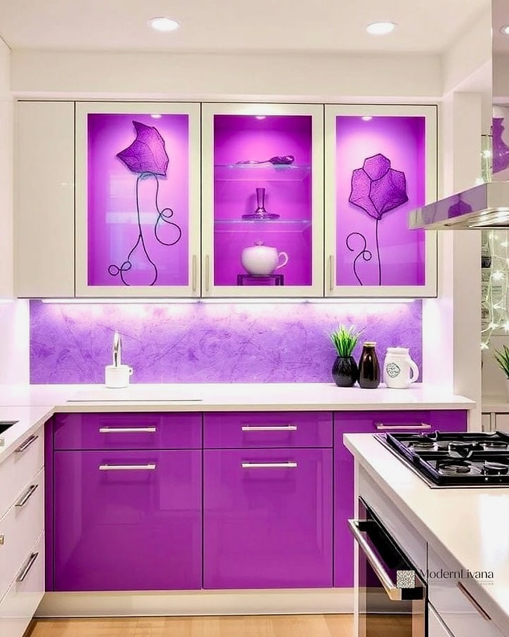 29 Purple Kitchen Ideas That Are Stylish and Practical 25 Purple Glass Cabinet Fronts