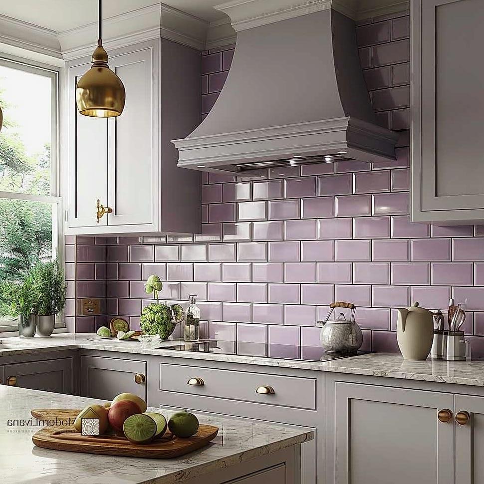 29 Purple Kitchen Ideas That Are Stylish and Practical 11 Purple Herringbone Tile Floor