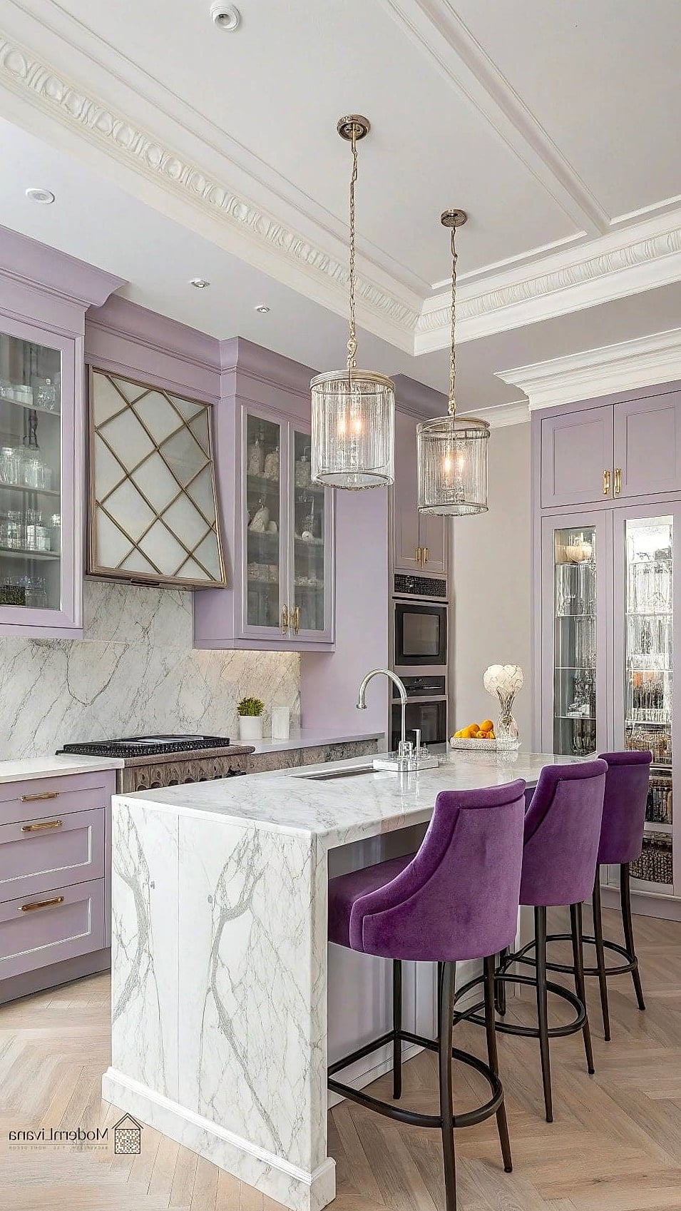 29 Purple Kitchen Ideas That Are Stylish and Practical 22 Purple Kitchen with Marble Countertops