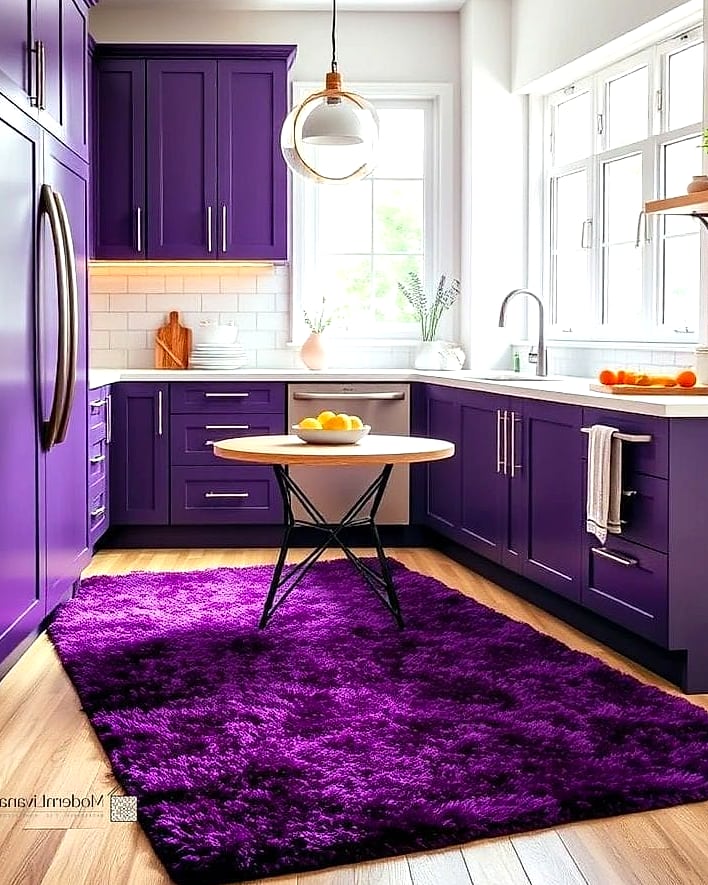 29 Purple Kitchen Ideas That Are Stylish and Practical 24 Purple Kitchen Rug for an Easy Refresh