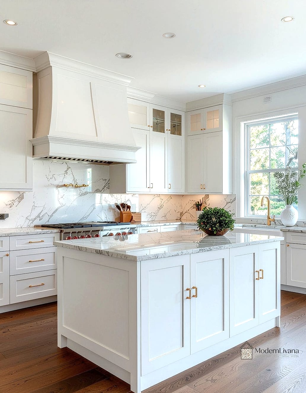 Raised Panel Cabinets with Marble Countertops