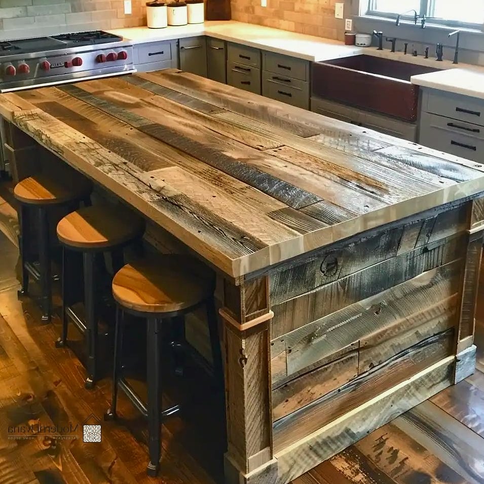 27 Kitchen Island Ideas for Every Home Style and Budget 3 Reclaimed Wood Farmhouse Island