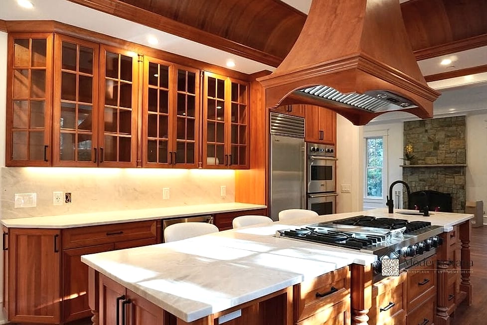 Red Glass-Front Cabinets