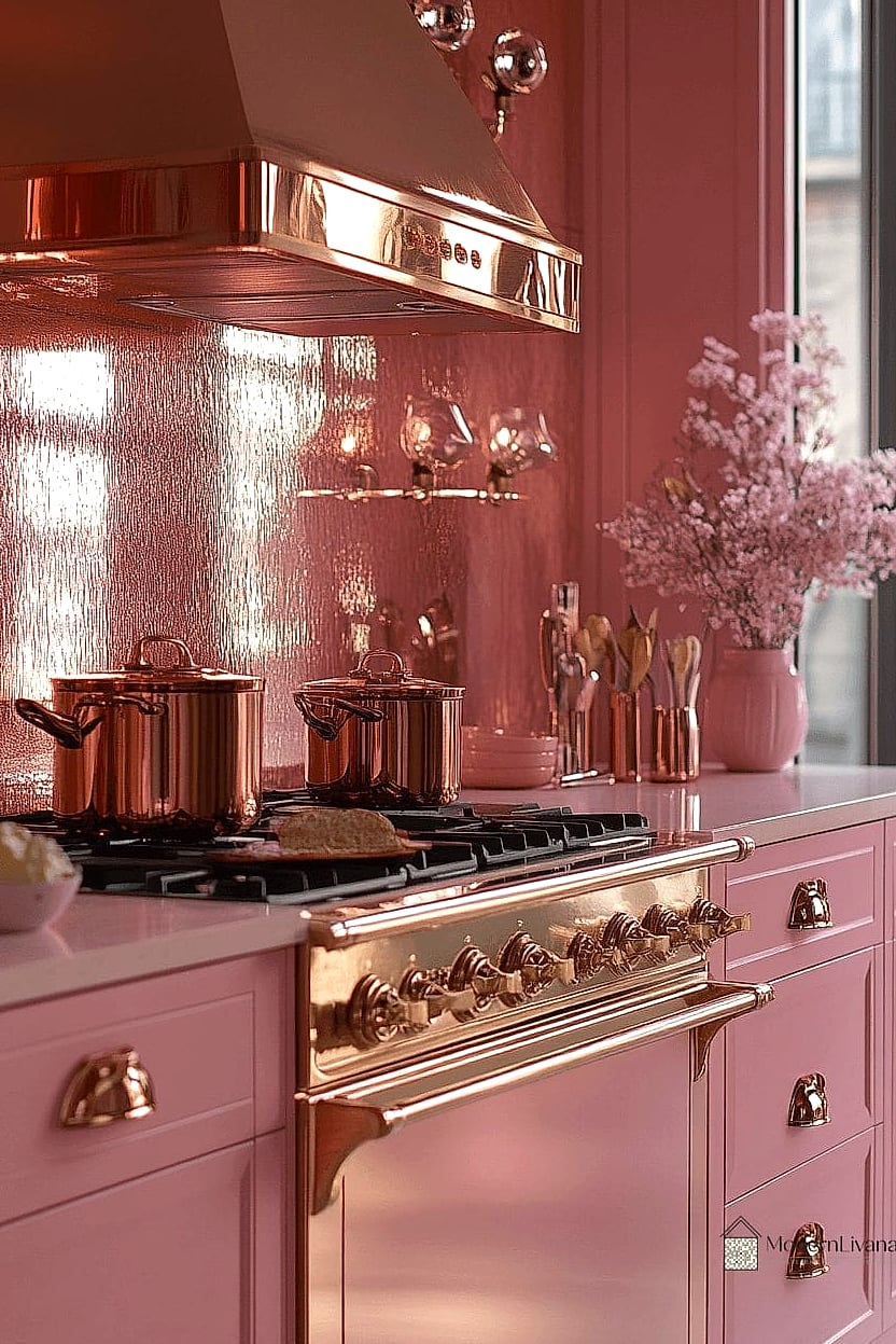 24 Pink Kitchen Ideas to Inspire Your Next Renovation 21 Rose Gold Kitchen Fixtures