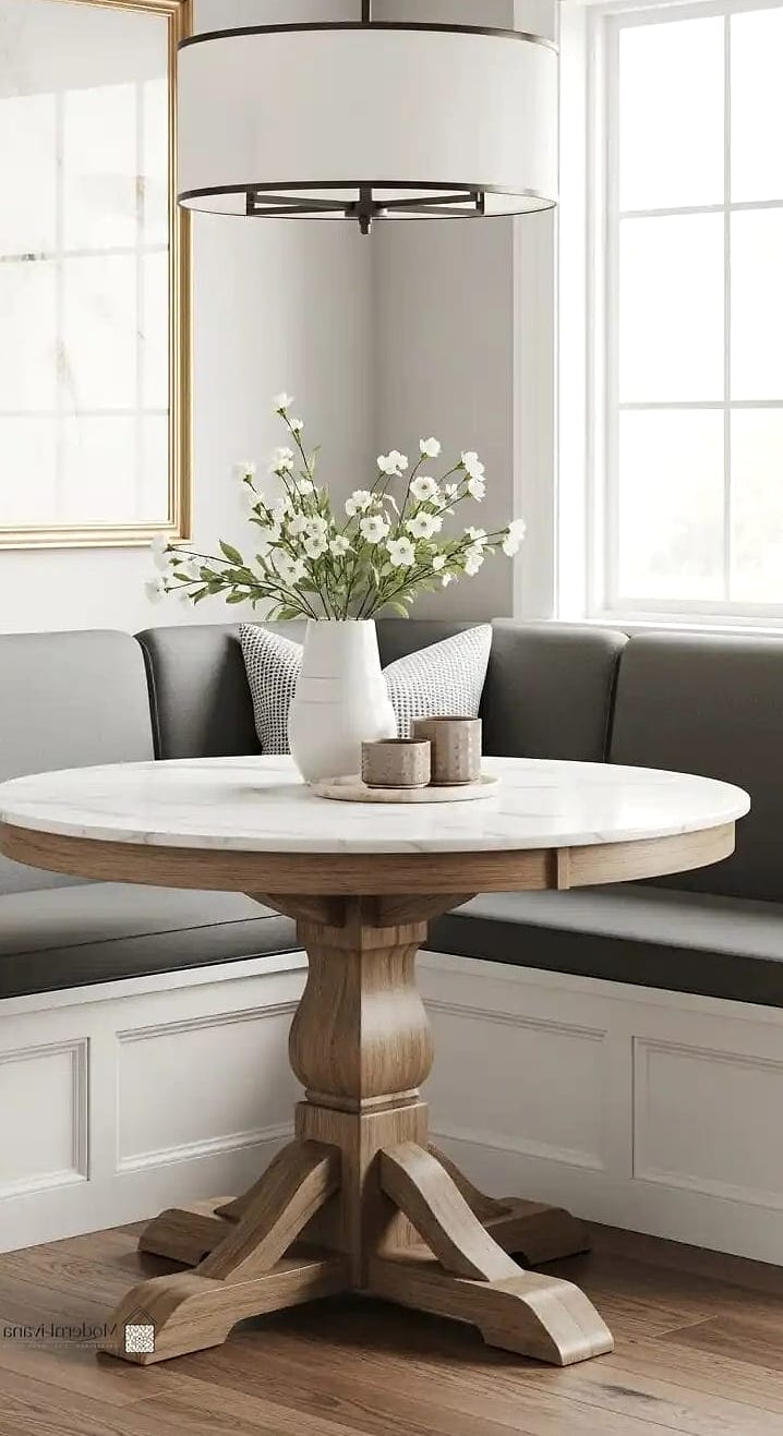 26 Small Breakfast Nook Ideas Cozy Small Ideas That Are Absolutely Worth It 4 Round Pedestal Table with a Banquette
