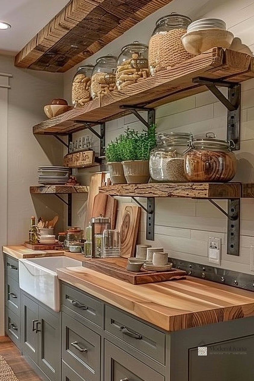 27 Kitchen Floating Shelves Ideas Creative Open Ideas Worth Stealing From Interior Designers 8 Rustic Wood Slab Shelves