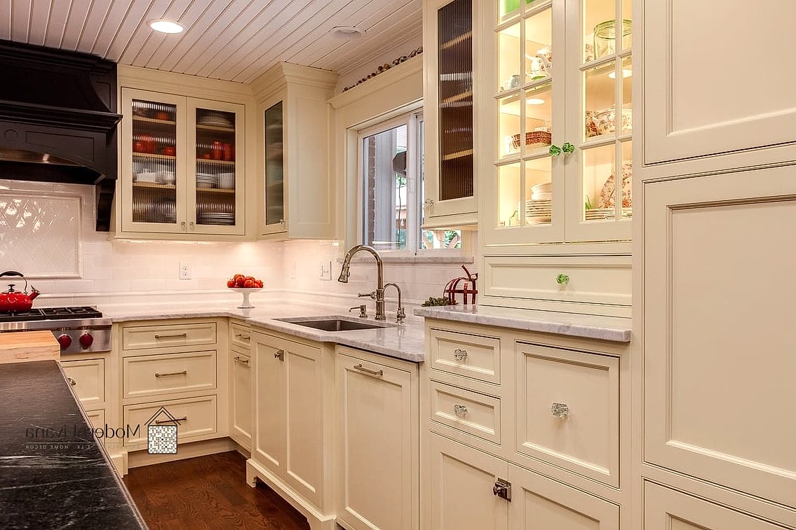 25 Shaker Kitchen Ideas for Every Home Style and Budget 8 Shaker Cabinets with Glass Front Doors