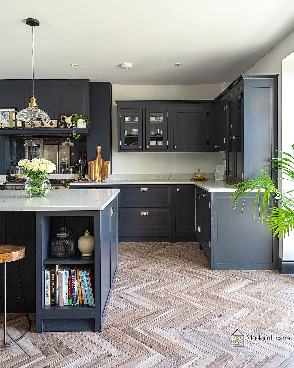 25 Shaker Kitchen Ideas for Every Home Style and Budget 14 Shaker Cabinets with a Herringbone Backsplash