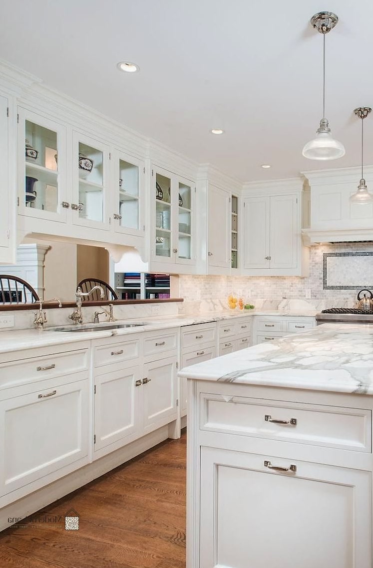 Shaker Cabinets Paired with Marble Countertops