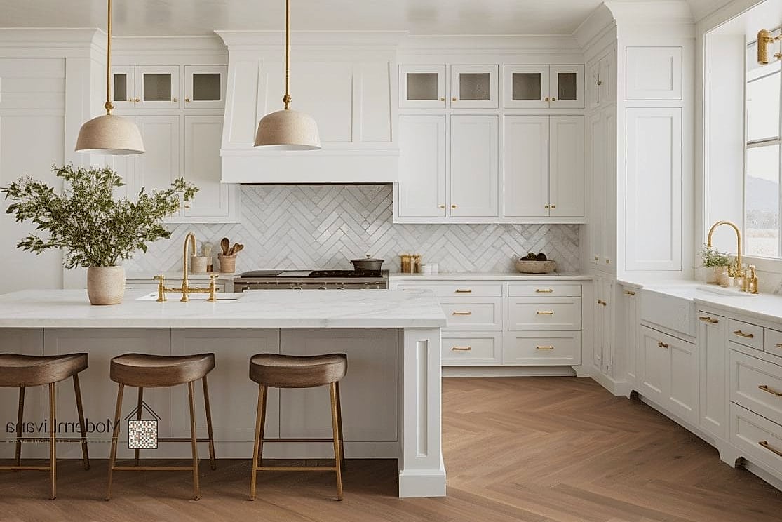 Shaker Cabinets with Wood Floating Shelves