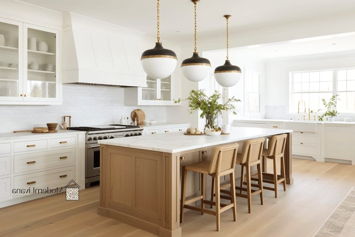 Shaker Cabinets with Statement Pendant Lighting