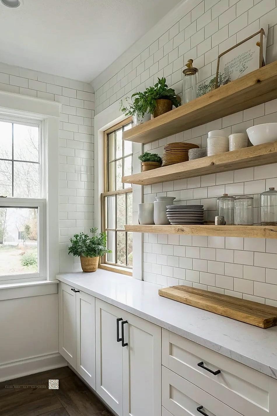 27 Kitchen Floating Shelves Ideas Creative Open Ideas Worth Stealing From Interior Designers 6 Shelves Flanking a Window