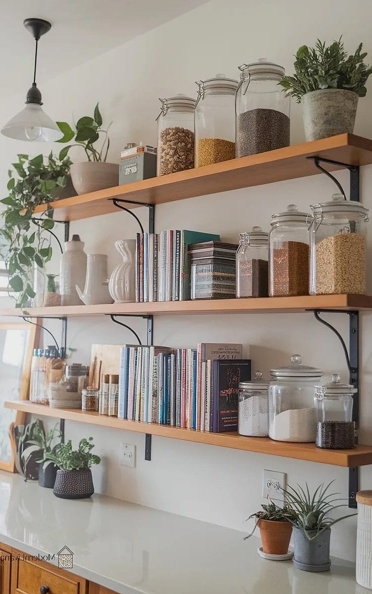 27 Kitchen Floating Shelves Ideas Creative Open Ideas Worth Stealing From Interior Designers 11 Shelves Styled with Cookbooks and Greenery