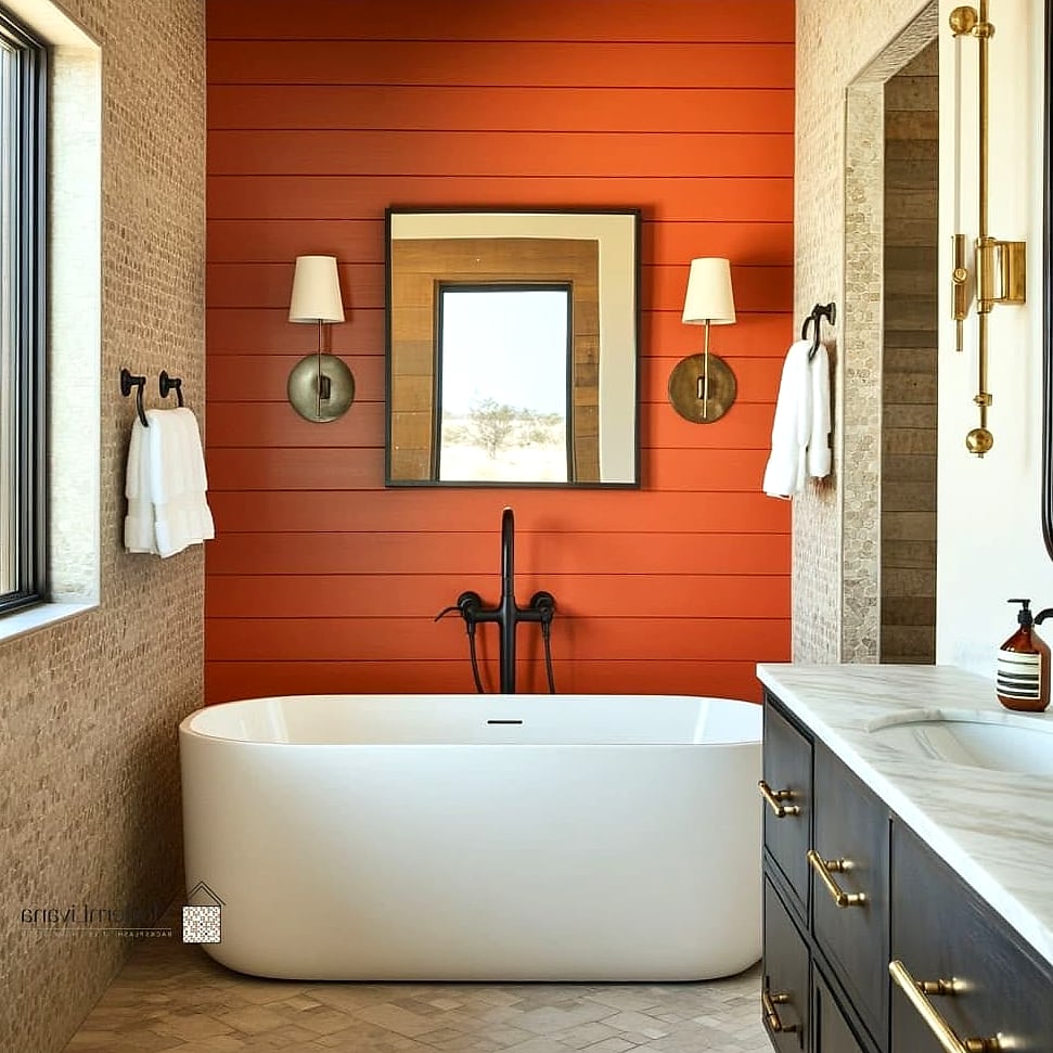 Shiplap Accent Wall Behind the Tub