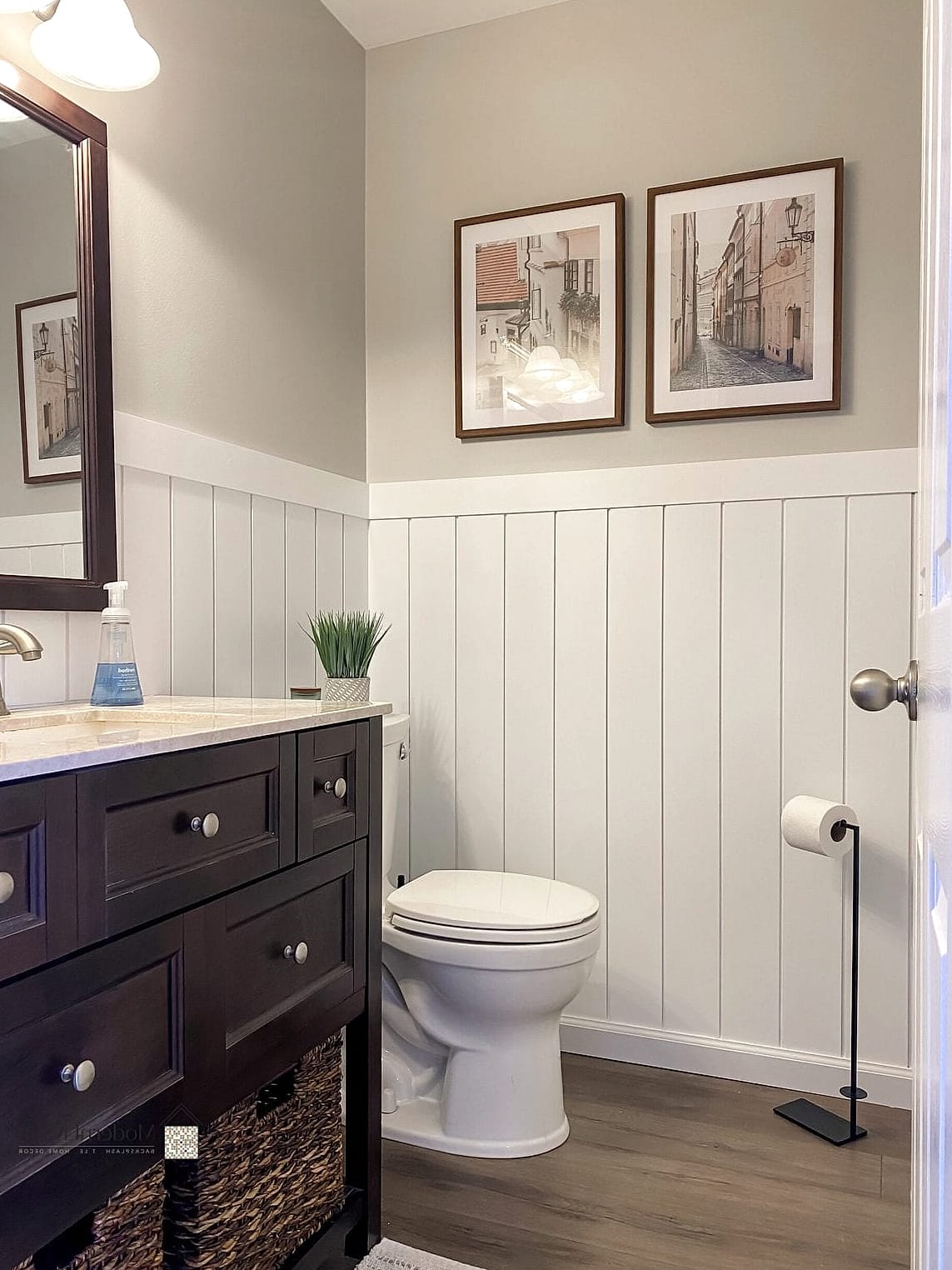 Shiplap Half Wall with Wood Trim