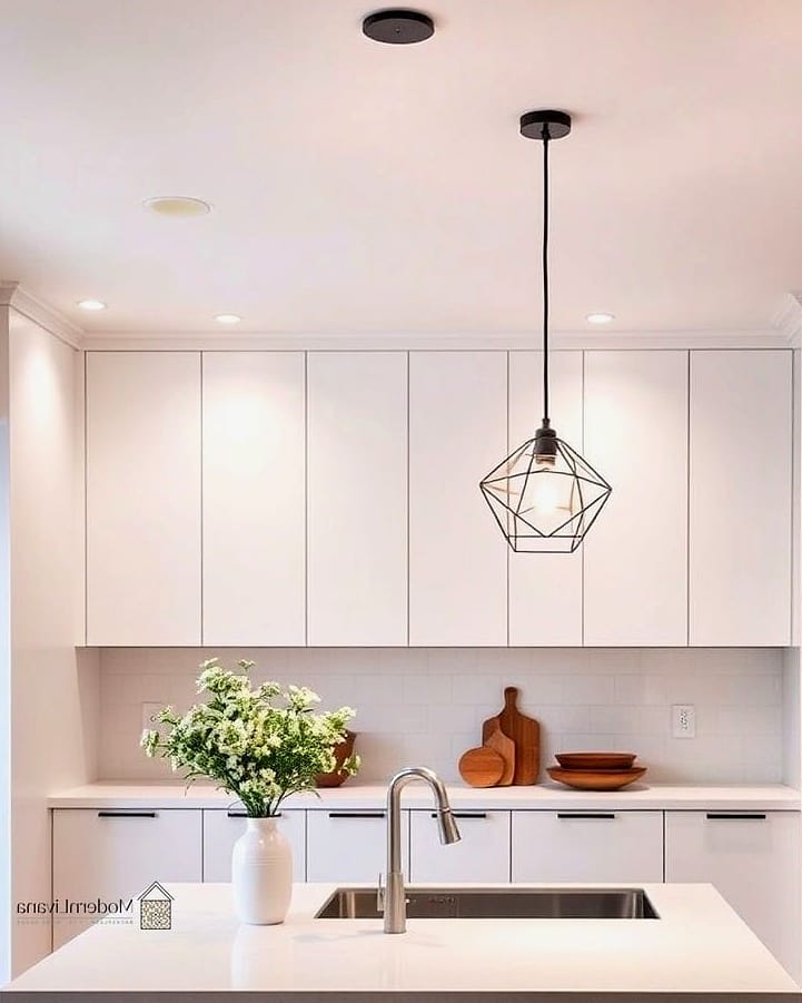 14 Minimalist Kitchen Ideas You Haven't Seen Before 9 A Single Pendant Light Instead of a Row of Them
