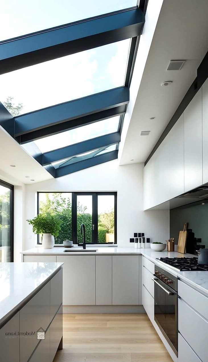 23 White Modern Kitchen Ideas Worth Bookmarking Before You Renovate 23 Skylights or Large Windows Above the Sink