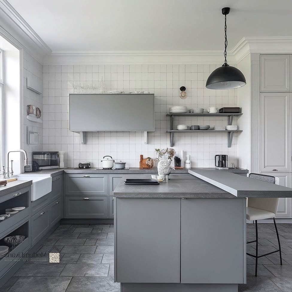 Slab Cabinet Doors in Matte Gray