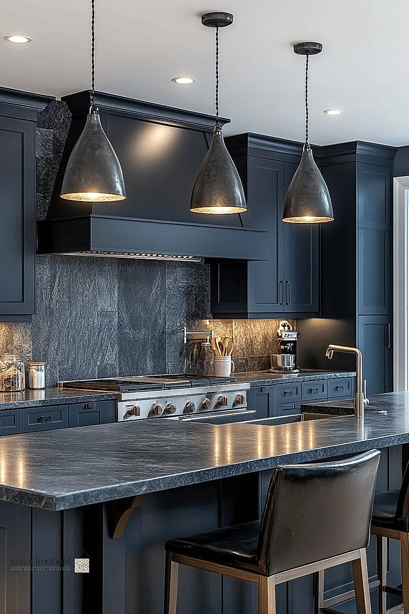 Slate Gray Cabinets with Gold Accents