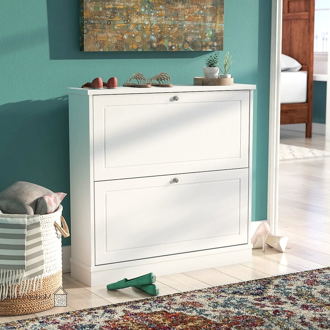 Slim White Cabinet for Narrow Entryways