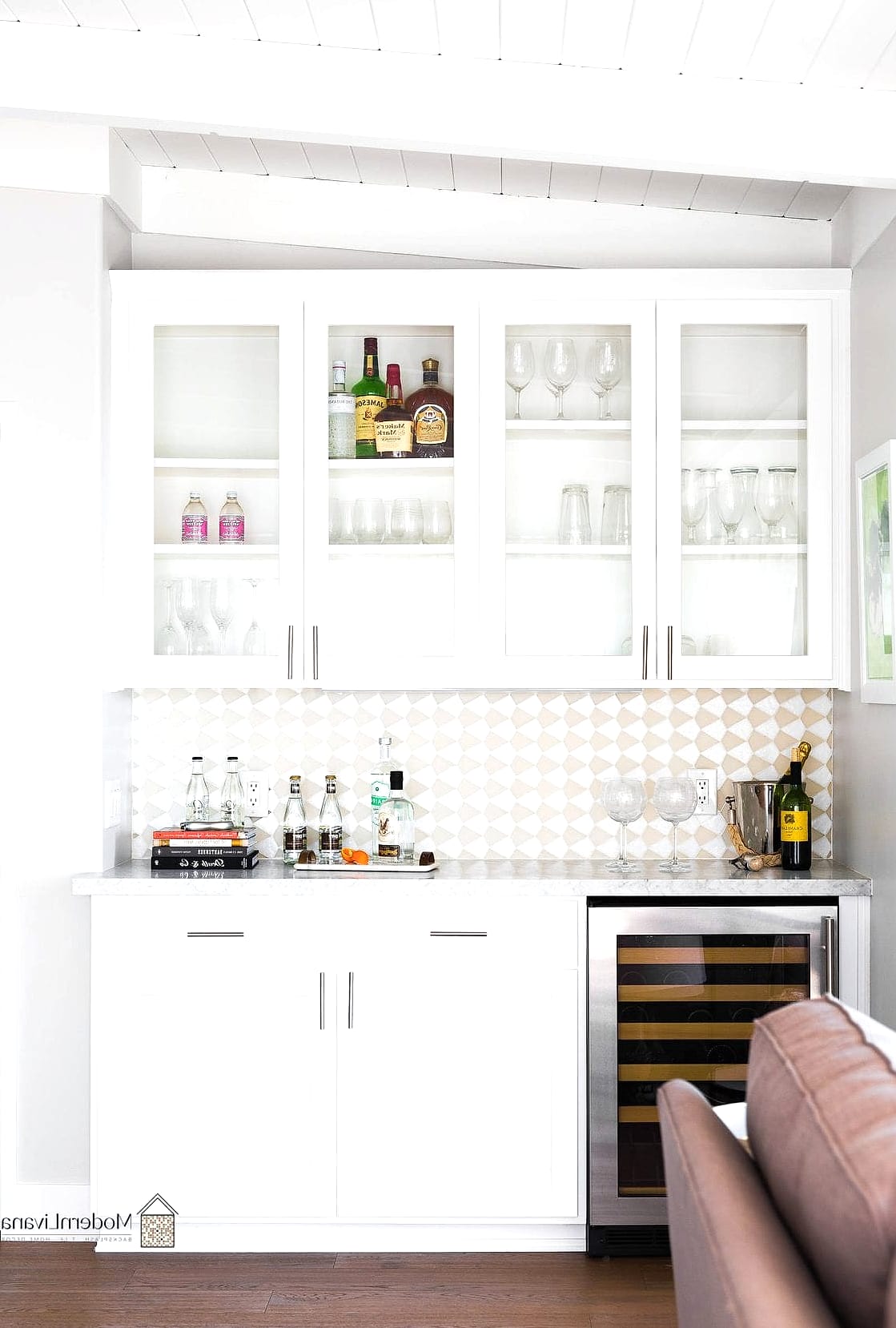 Slim White Bar Cabinet for Narrow Spaces