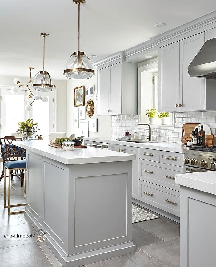 Soft Gray Walls with White Cabinets