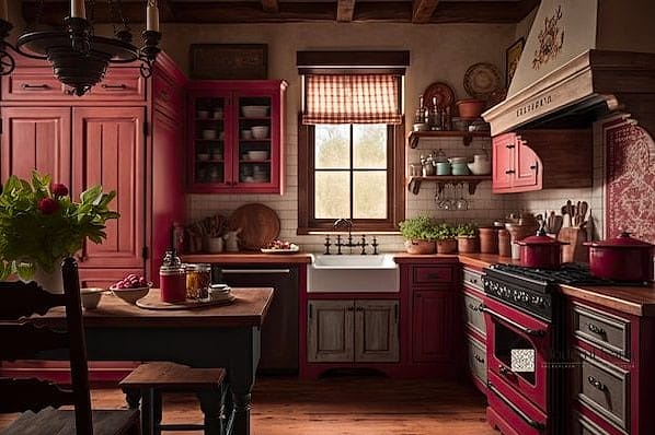 Soft Rust-Red Cabinets