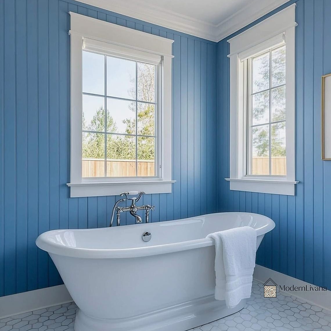 Soft Sky Blue Walls With White Trim
