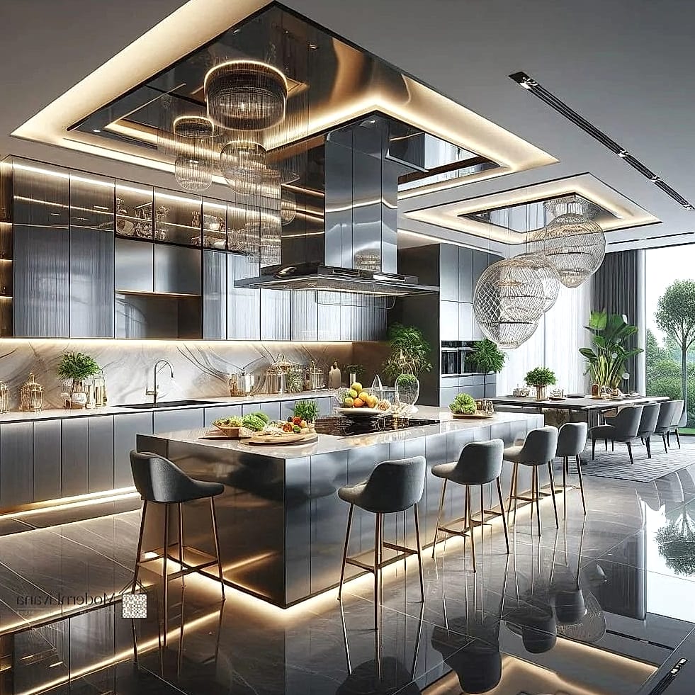 22 Luxury Modern Kitchen Ideas That Prove This Trend Is Here to Stay 22 Statement Ceiling Details