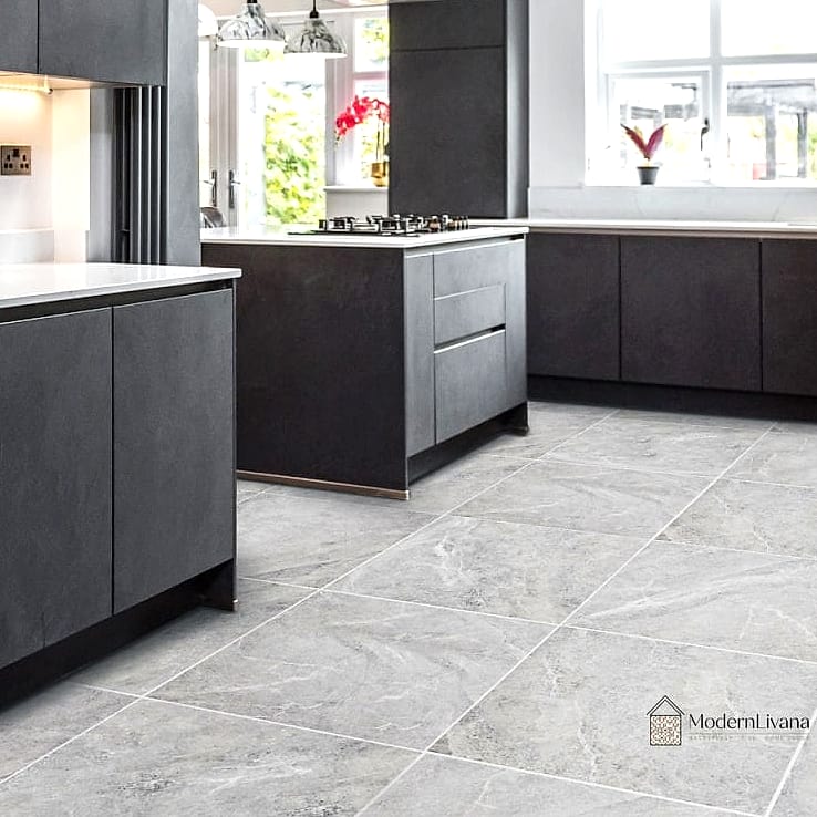 22 Kitchen Floor Tiles Ideas You Haven't Seen Before 18 Stone-Look Porcelain with Subtle Veining