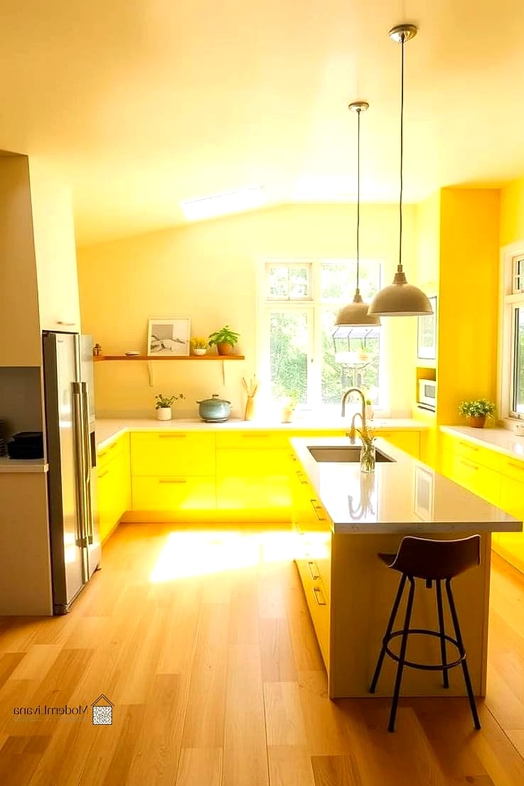30 Yellow Kitchen Ideas to Show Your Contractor 9 Sunny Yellow Kitchen Island Only