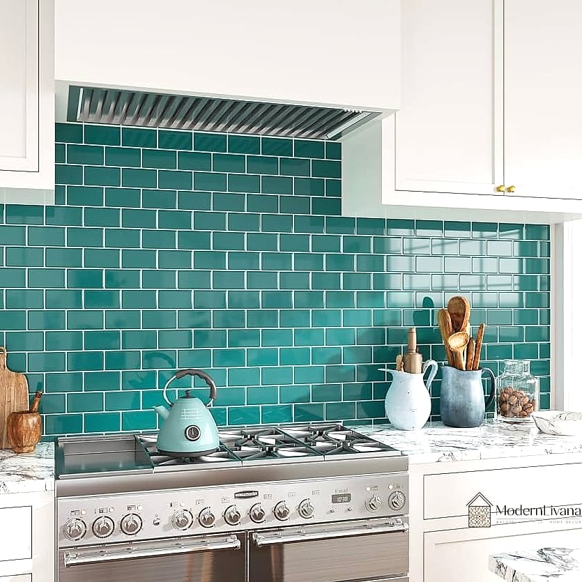 Teal Glass Tile Backsplash