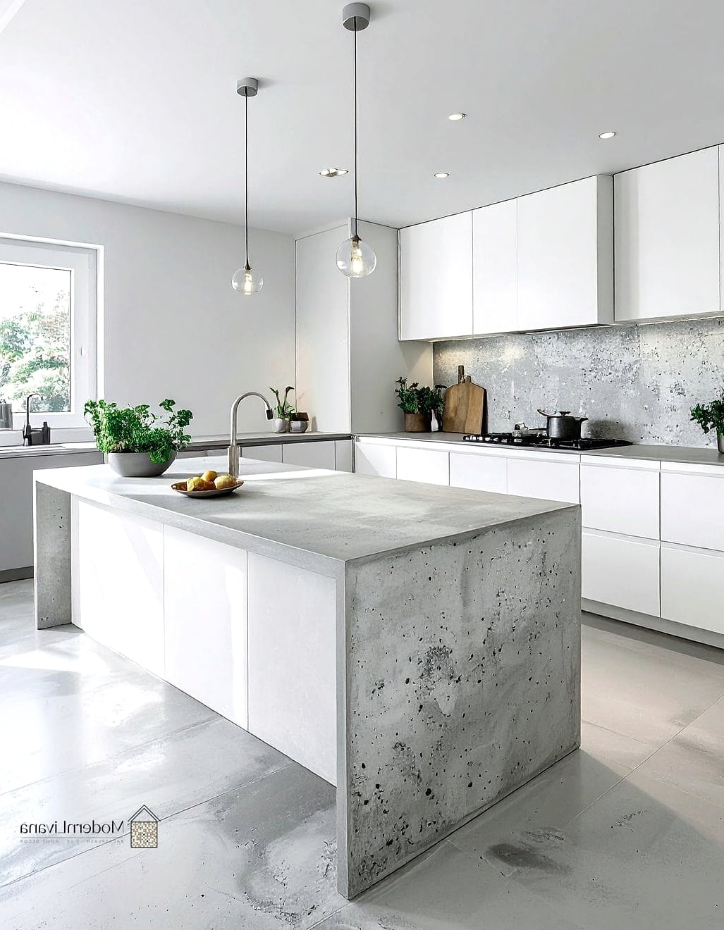 25 Flat Panel Kitchen Ideas That Will Transform Your Space 22 Textured Concrete-Look Flat Panels