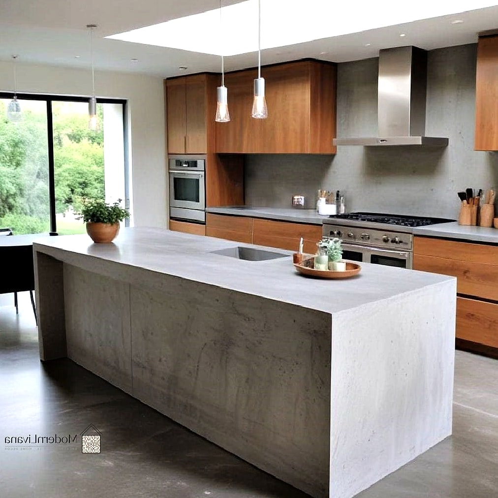 Textured Concrete Waterfall Countertop